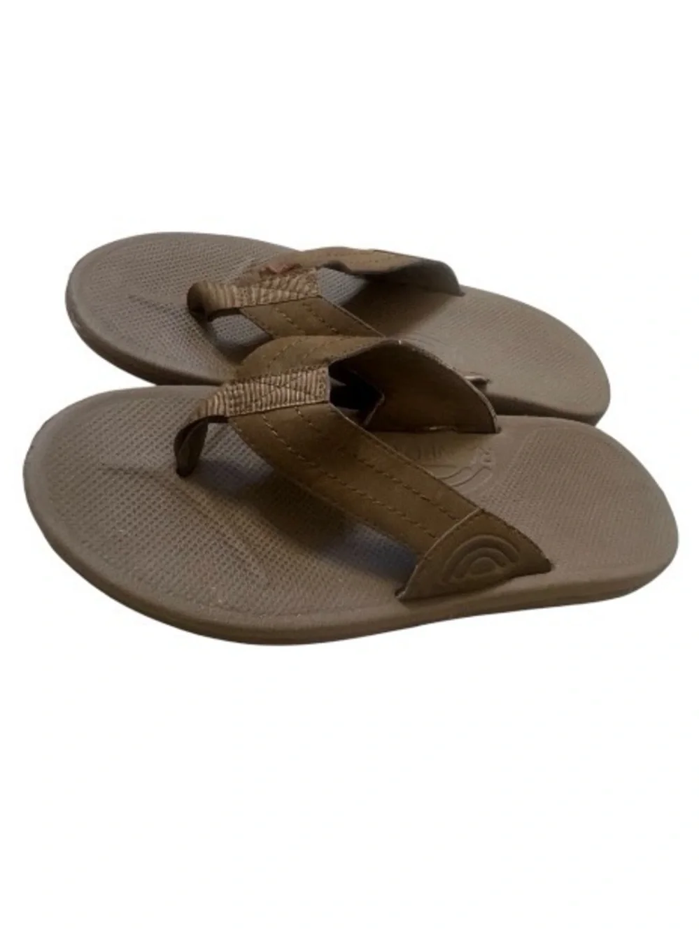 RAINBOW BROWN leather flip flops youth sandals boys girls size 4 5